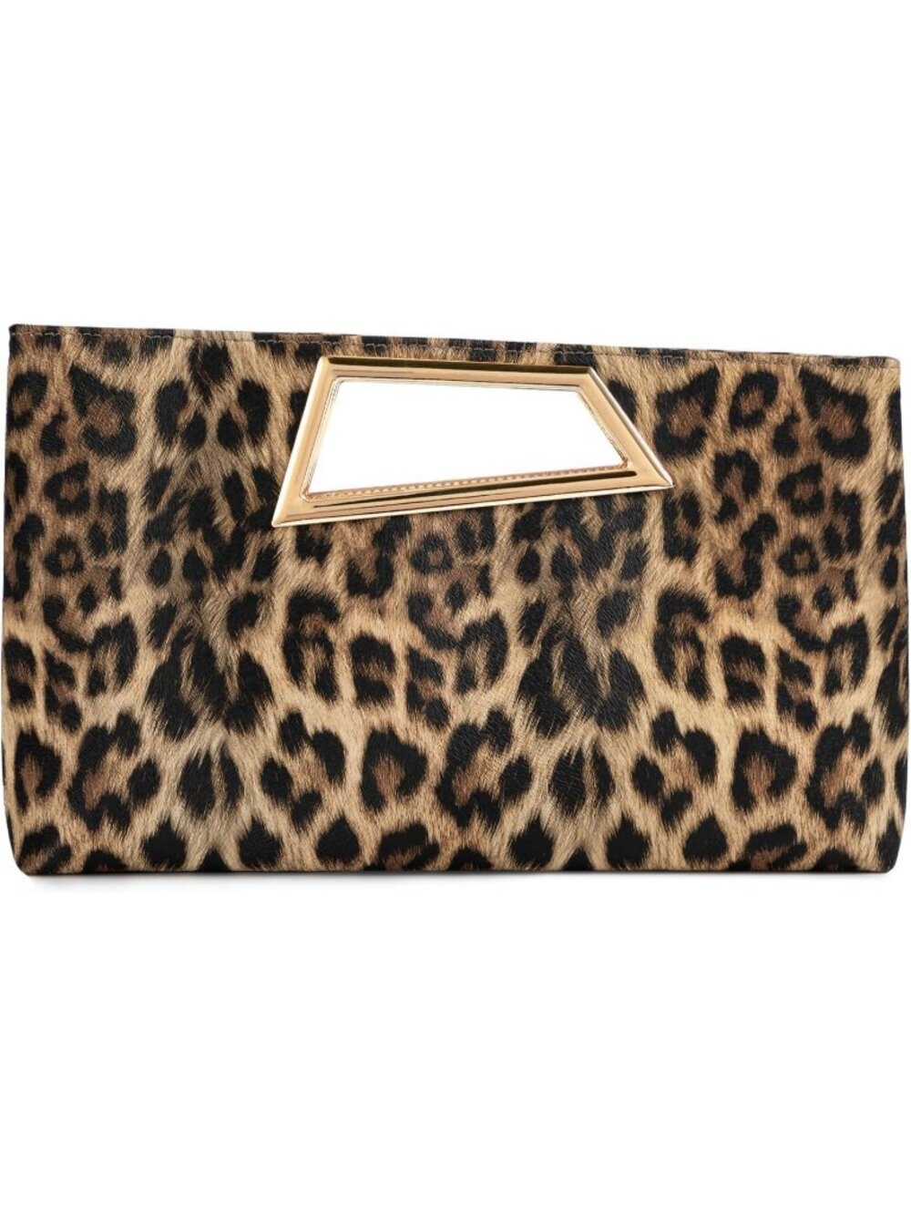 Women Leopard Brown Pu Leather Clutch Metallic Geo Top Handle Evening Bag Party